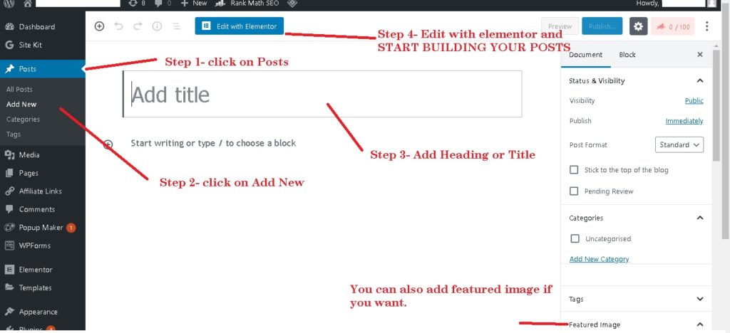 creating first blog post is easy with this guide, infographic made for beginners to show step by step process for publishing posts in wordpress