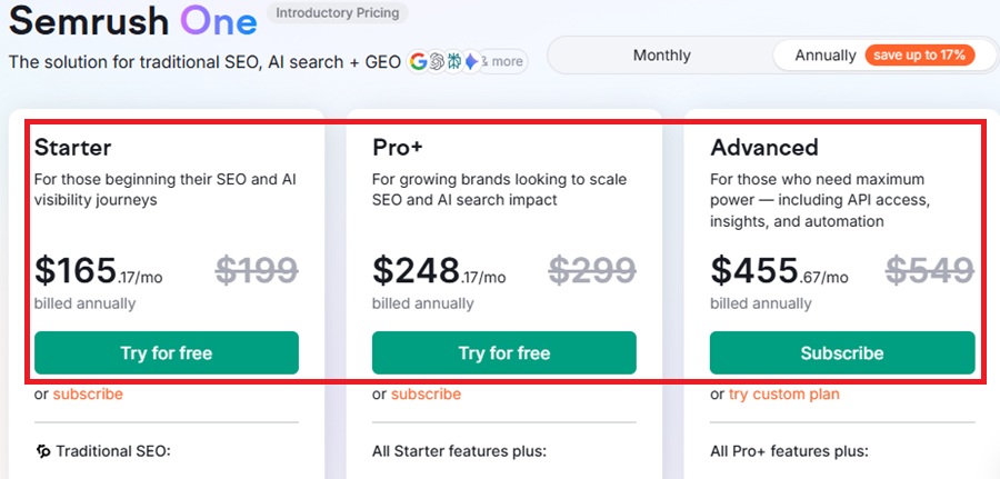semrush one pricing 