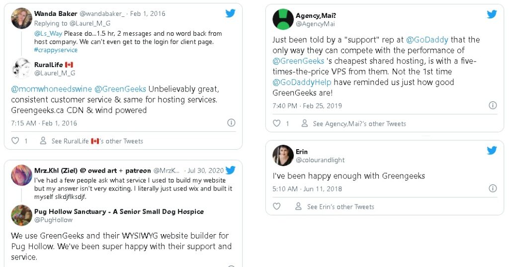 GreenGeeks Review and feedback by real users on Twitter
