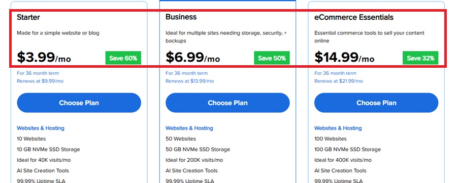 bluehost web hosting pricing plan 
