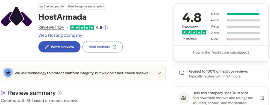 hostarmada user ratings on trustpilot