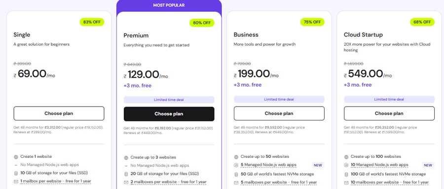 hostinger shared hosting pricing