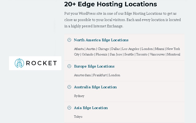 On Rocket's Edge Locations, Complete list of 20 edge locations in America Europe Australia and Asia