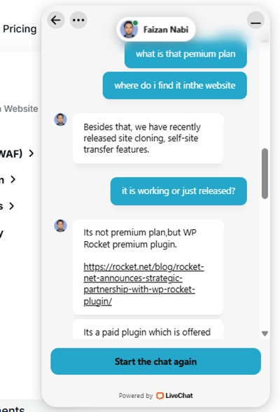 customer service chat support by rocket.net