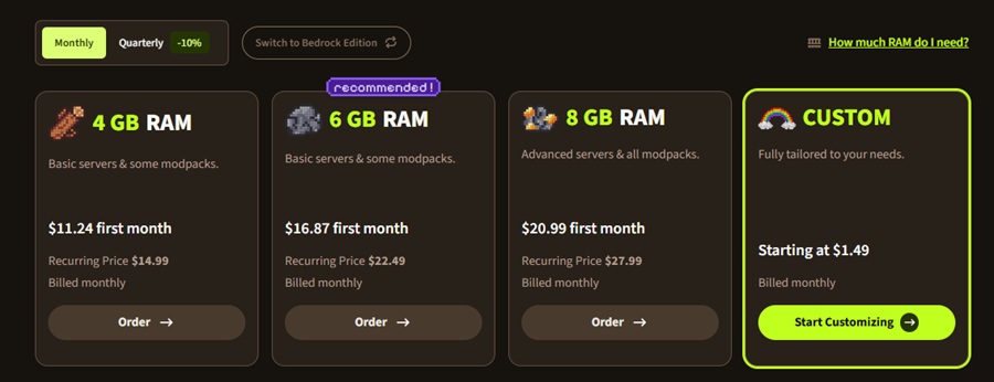 apex minecraft hosting server pricing