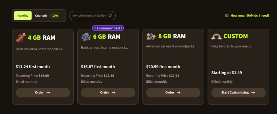 apex minecraft server hosting pricing