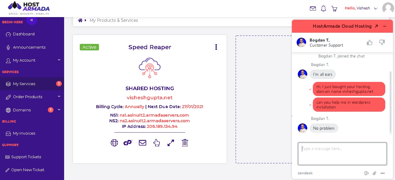 Customer service performance, ease of use and my experience with HostArmada