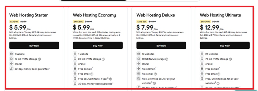 go daddy web hosting prices