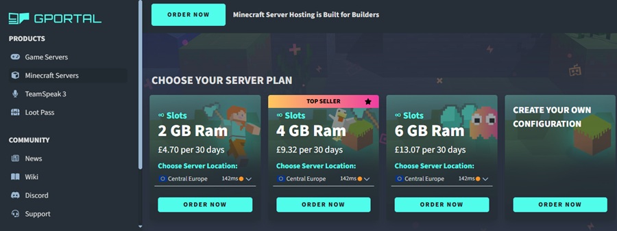 gportal minecraft server price