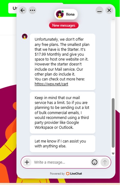 wpx live chat customer support