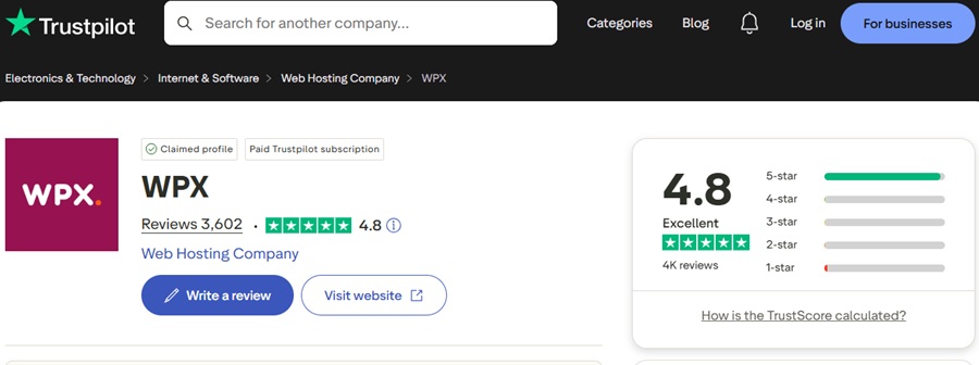 wpx customer ratings on trustpilot