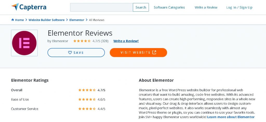 Elementor Customer Reviews on Capterra