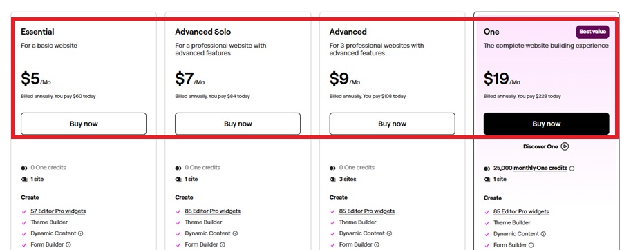 elementor pricing plan