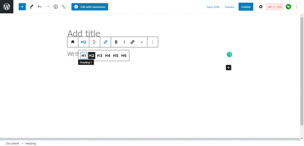 select the heading size in wordpress, add heading in wordpress blog, Add and Publish your first Blog Post
