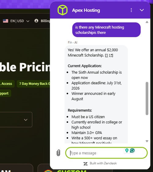 apex hosting live chat support