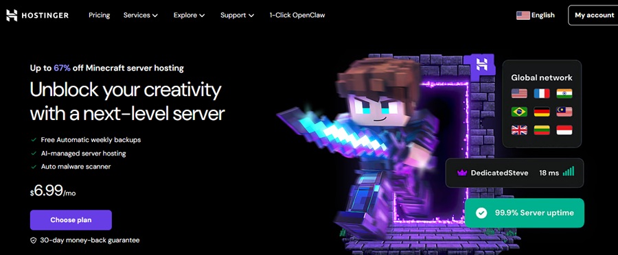 hostinger minecraft hosting