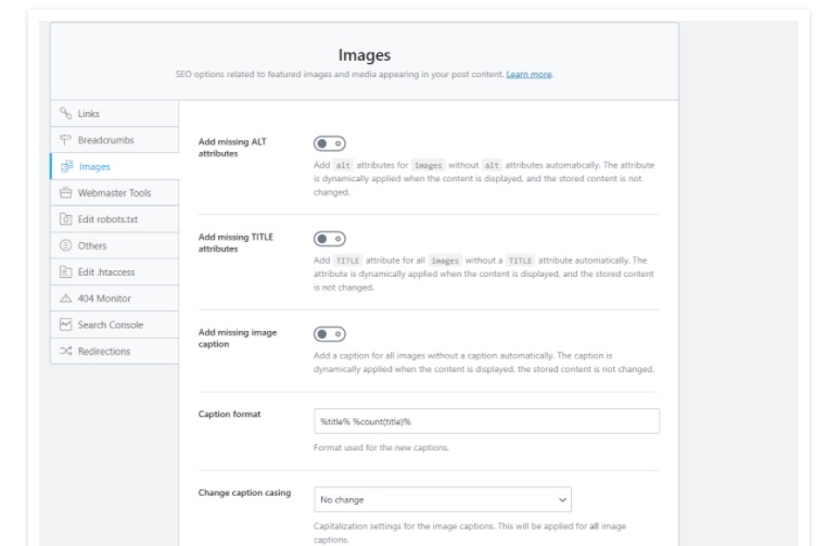 image seo feature of rank math