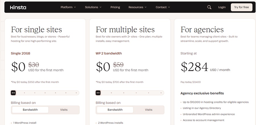 kinsta wordpress pricing plan