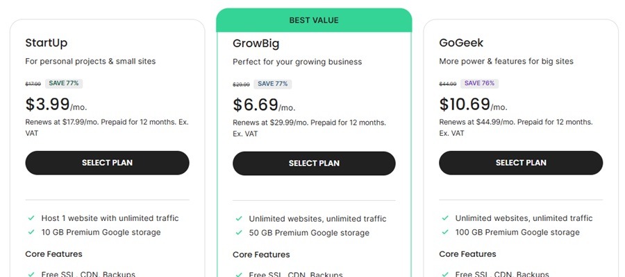 siteground wordpress pricing plan
