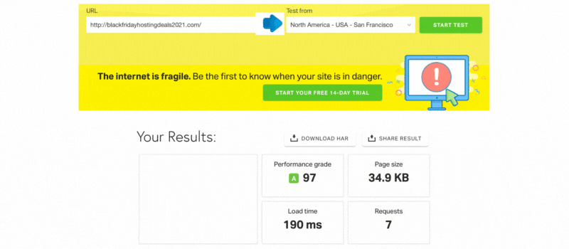 easywp page load speed test from sanfrancisco