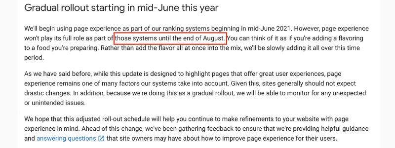 page experience roll out date