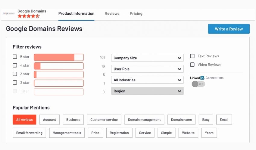 user review of google domains on g2 platform