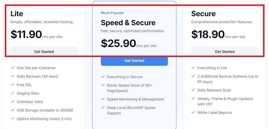 bionicmanaged wordpress pricing 
