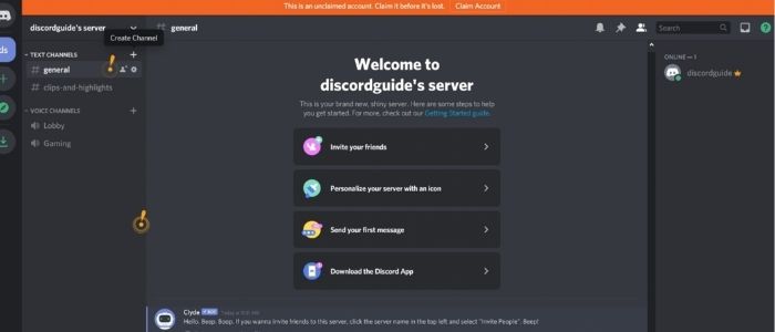 create channel on discord server