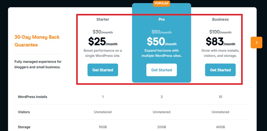 managed hosting pricing by rocket.net 