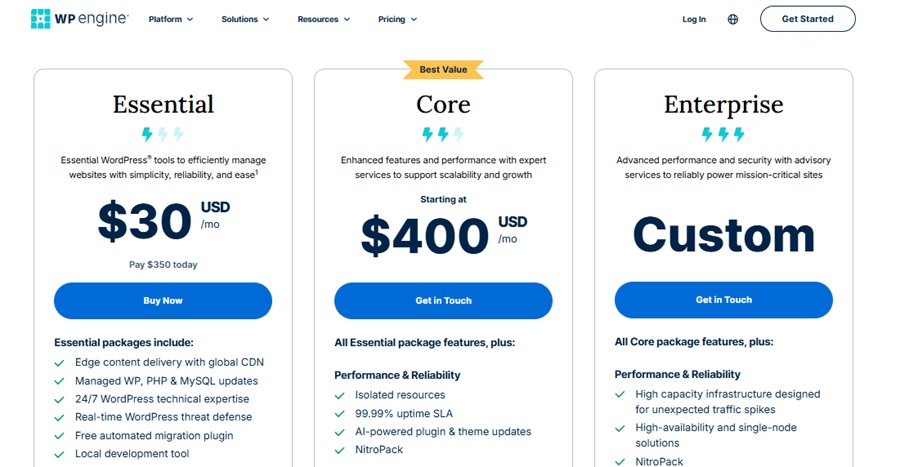 wp engine pricing