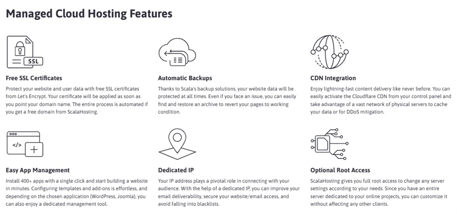 managed cloud hosting server features by scalahosting