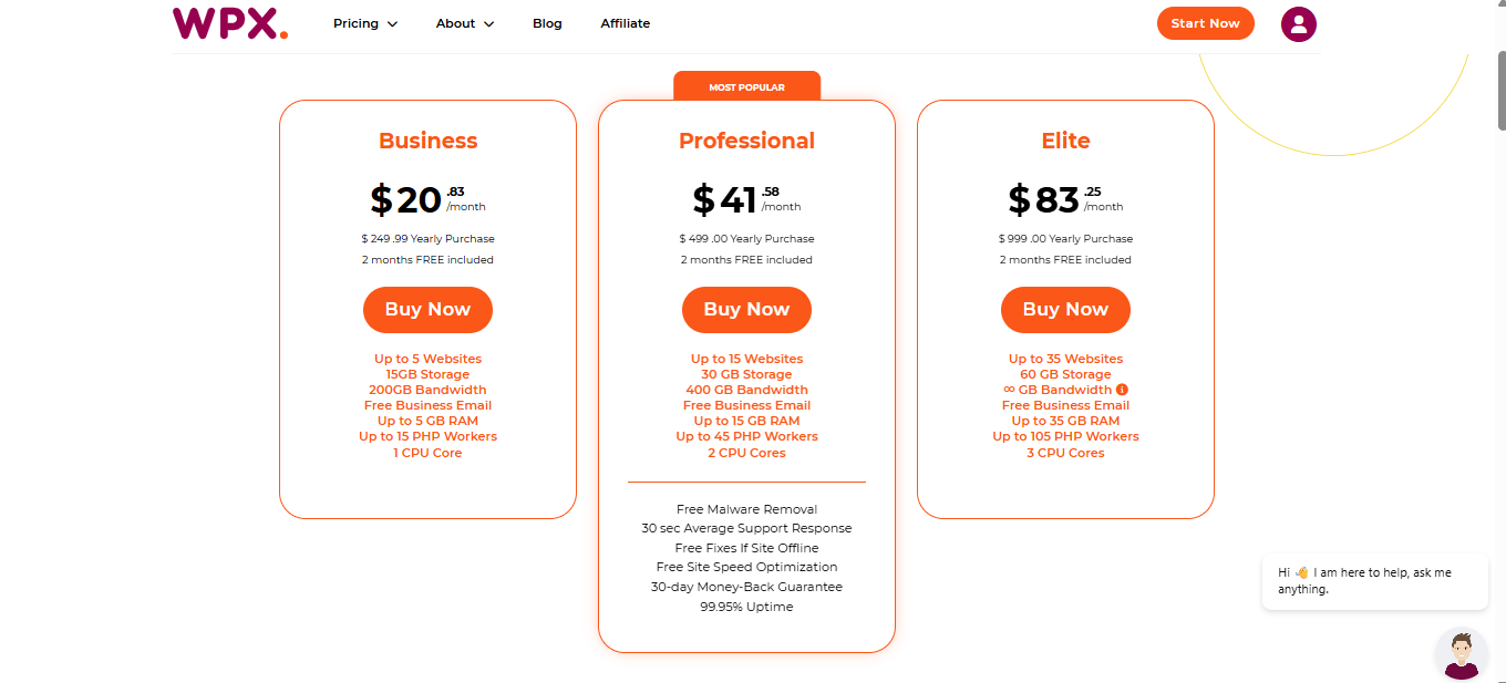 wpx wordpress pricing