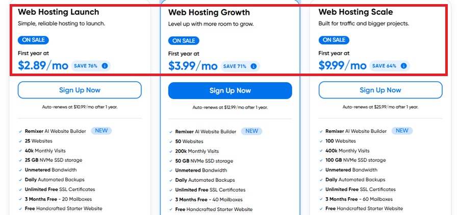 dreamhost web hosting pricing plan 
