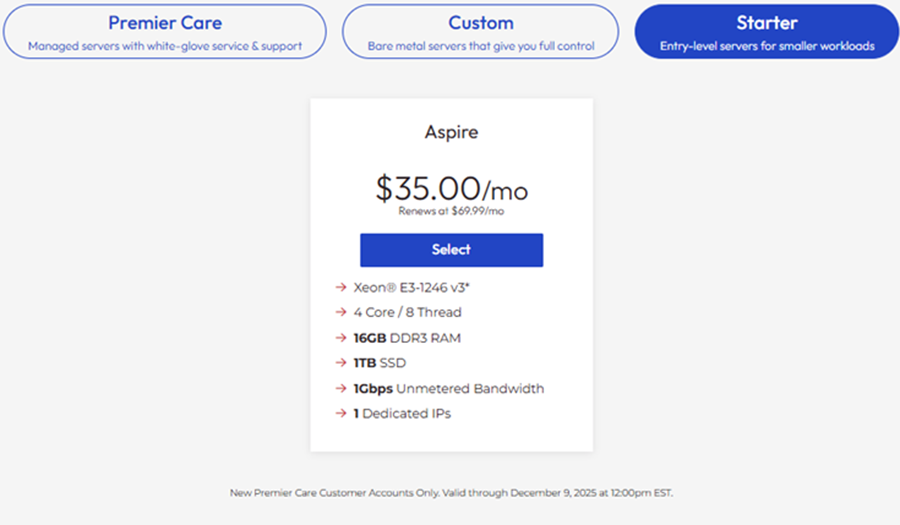inmotion bf dedicated pricing 