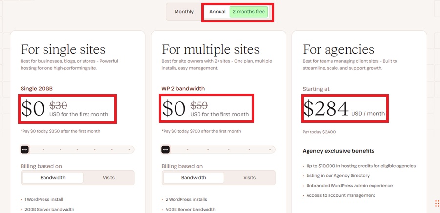 kinsta wordpress annual hosting plan 