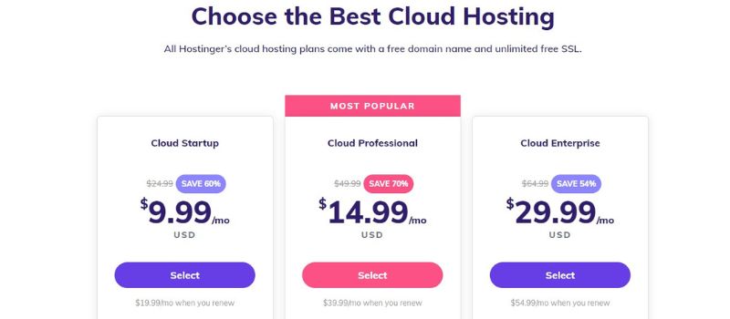 hostinger cloud hosting plans