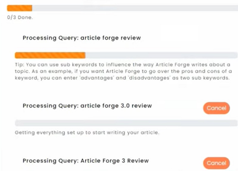 article forge demo content writing step