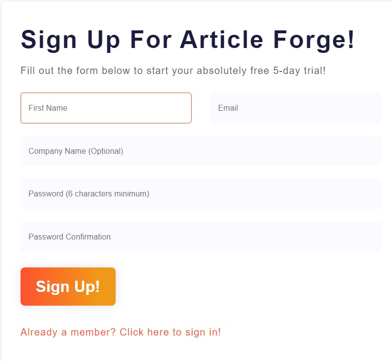 article forge sign up form