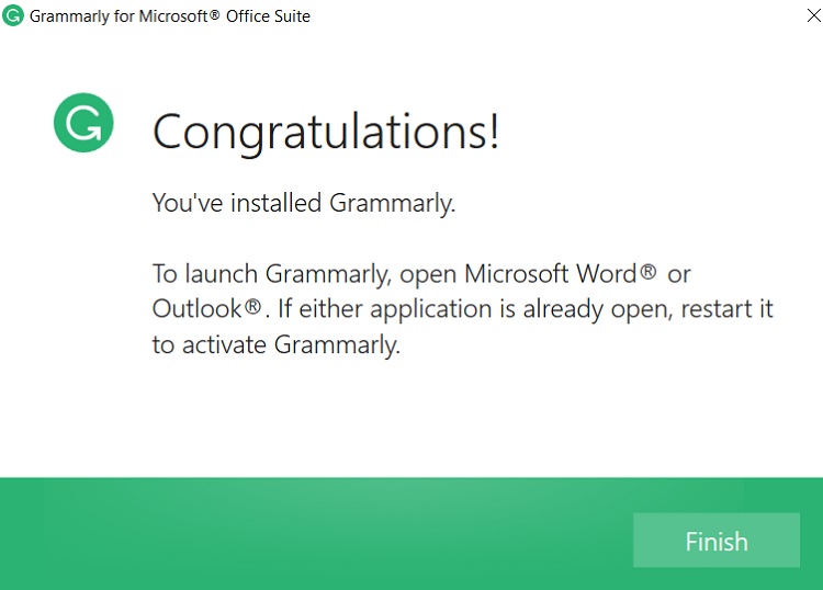 grammarly installation completed