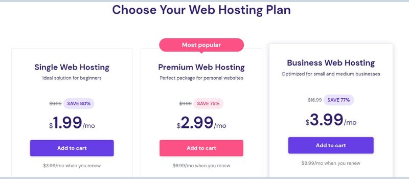hostinger web hosting pricing
