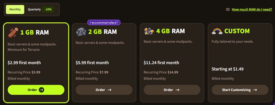 apex hosting terraria server pricing plan