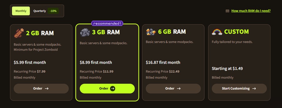 apex hosting project zomboid pricing plans