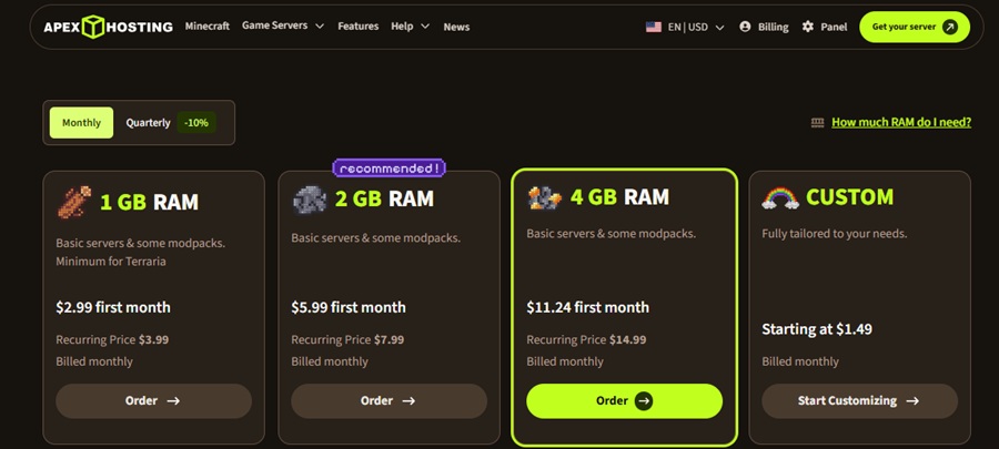 apex hosting terraria server plans