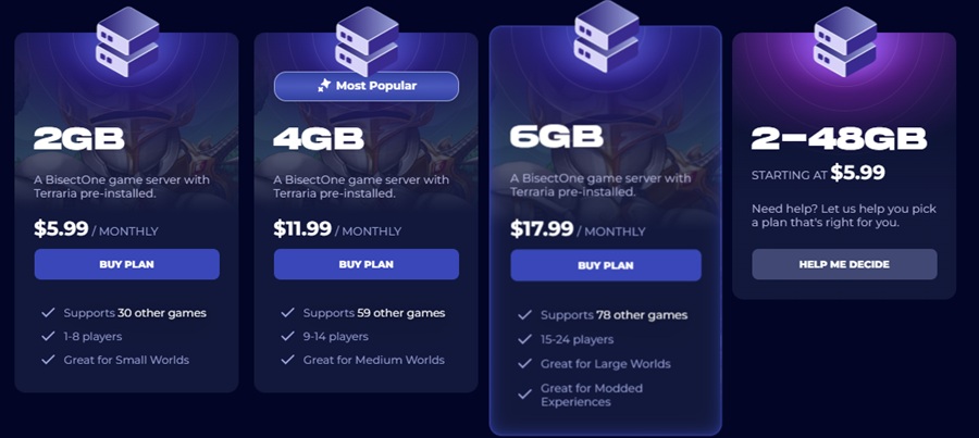 bisect hosting terraria pricing plan 