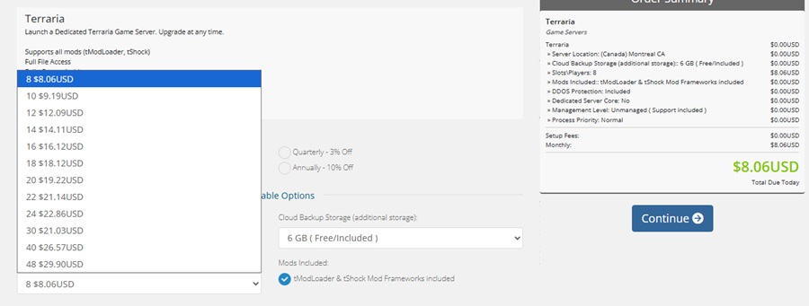 citadel server terraria pricing configuration
