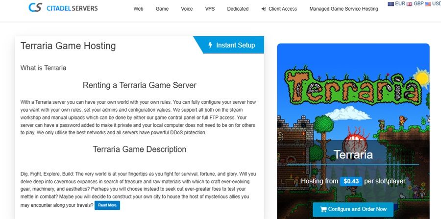 citadel hosting terraria server