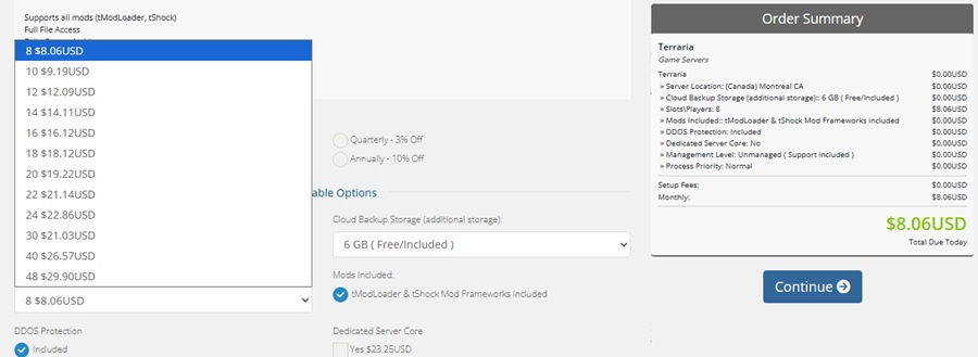 citadel server terraria hosting price summary