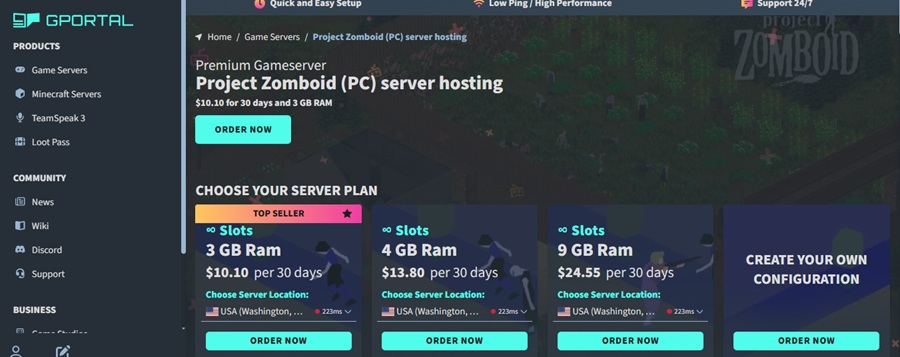 gportal zomboid server hosting 