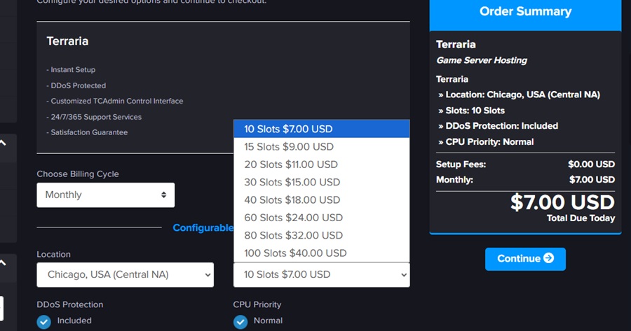 hosthavoc terraria server hosting pricing configuration
