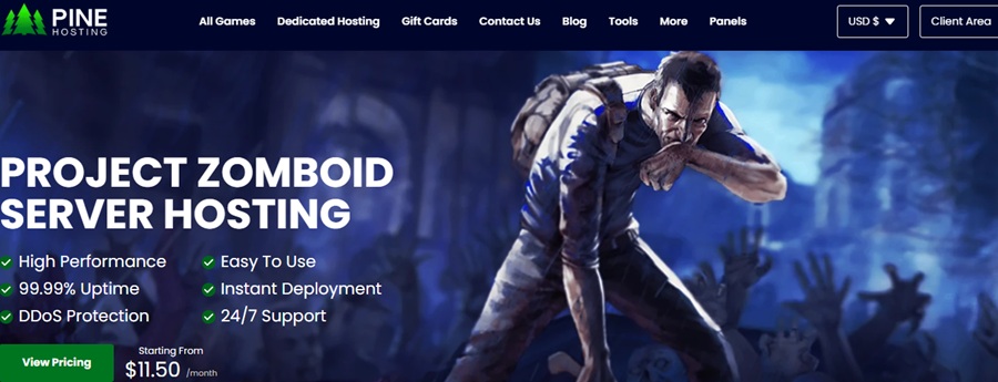 pine hosting project zomboid server 